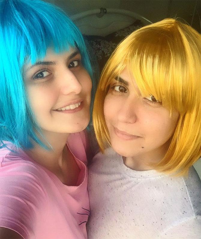 Zareen Khan has also been spending a lot of quality time with her family amid the lockdown. She shared this photo of her and sister in colourful wigs posing for a selfie and captioned it: 
