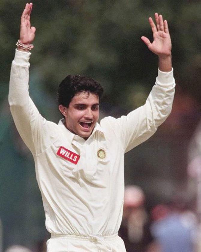 Dad(a)'s the best: India's Sourav Ganguly reacts to bowling out Abdul Razzak of Pakistan at the Sahara Cup Cricket tournament in Toronto on September 12, 1998. 
