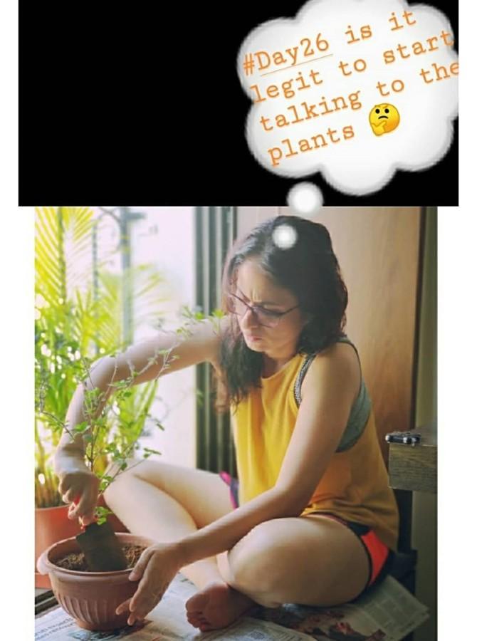 The Made in Heaven actress is also trying her best to spread smiles. She shared a cheerful picture of hers gardening at her balcony with a witty caption which read: 