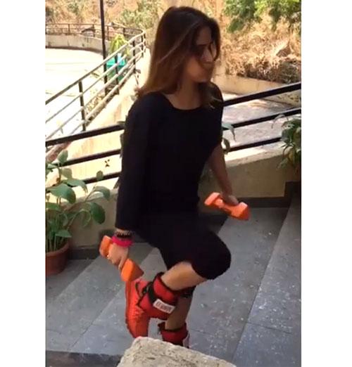 Arti Singh, who has taken this lockdown to get fitter and healthier, shared this video of her using stairs at her building residence to workout. She wrote alongside the video, 