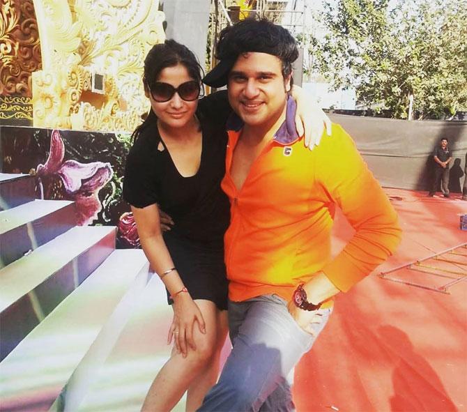 Arti Singh shared this photo to thank her brother Krushna Abhishek for always being there for her. 