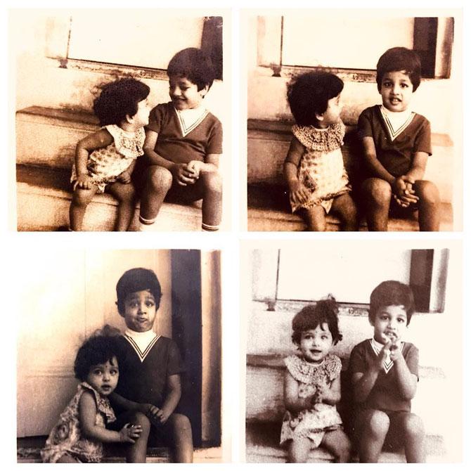 An adorable throwback picture of siblings - Aishwarya and Aditya Rai as little kids. The duo can be seen goofing around and striking different poses for the camera. 