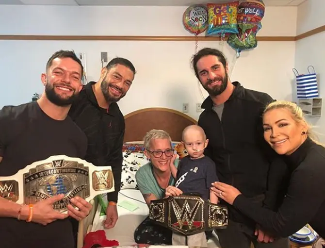 Seth Rollins has some of the finest moves in WWE namely the Stomp, Falcon Arrow, Ripcord Knee.
In picture: Seth Rollins with Roman Reigns, Finn Balor and Natalya