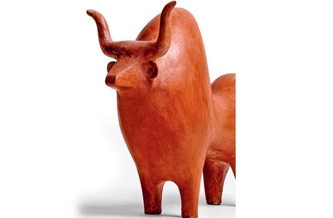 Baail, figure of bull, terracotta design object by Raw Mango
