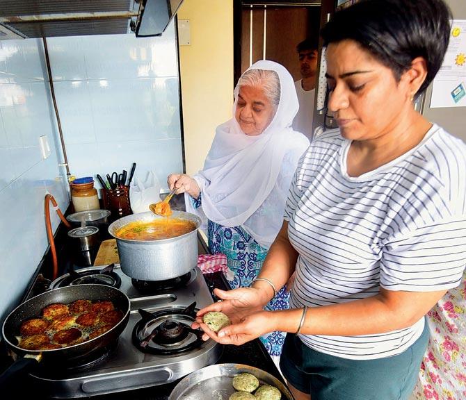 Shabana Salauddin in the kitchen with her mother
