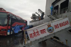 INS Magar arrives at Male to evacuate 200 Indian citizens from Maldives