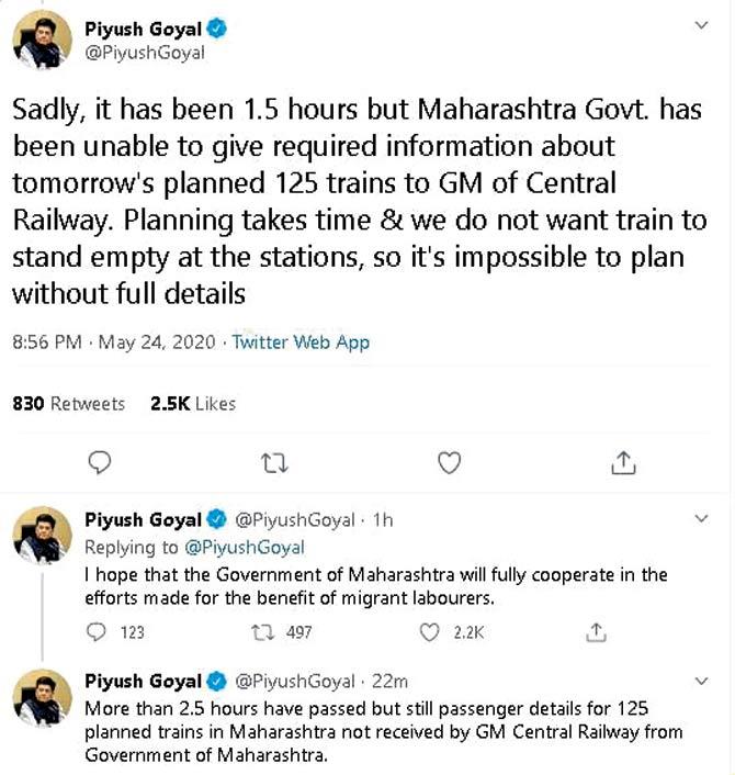 The tweets that Goyal posted on Sunday