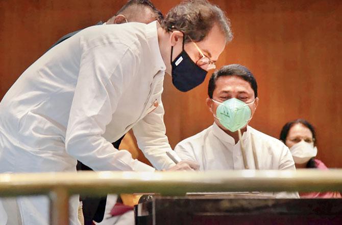 Chief Minister Uddhav Thackeray took oath as an MLC on Monday. Pic/PTI