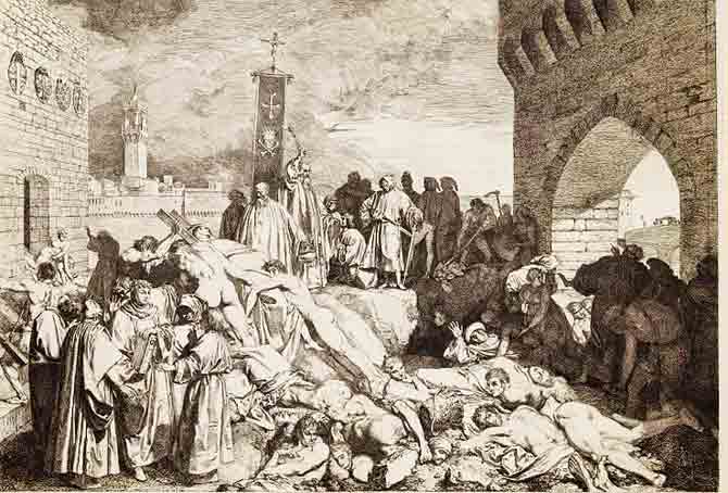 Boccaccio’s The plague of Florence in 1348 depicting the Black Death. PIC/wikimedia commons