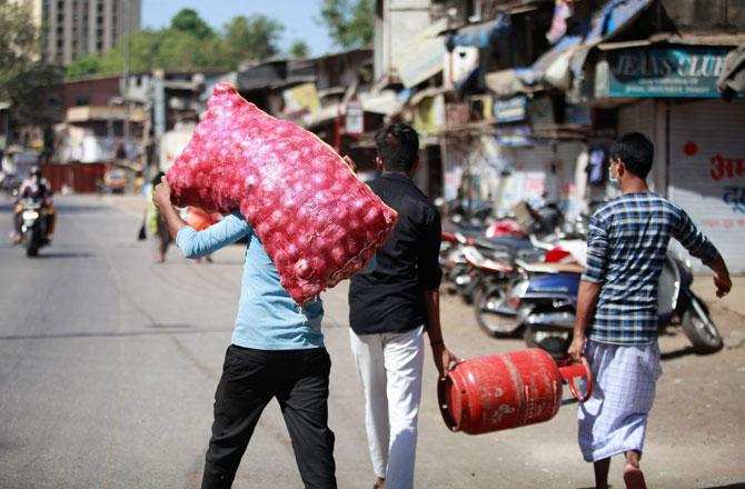 A sack of potatoes delivered to a Dharavi resident. Pic/Ashish Raje