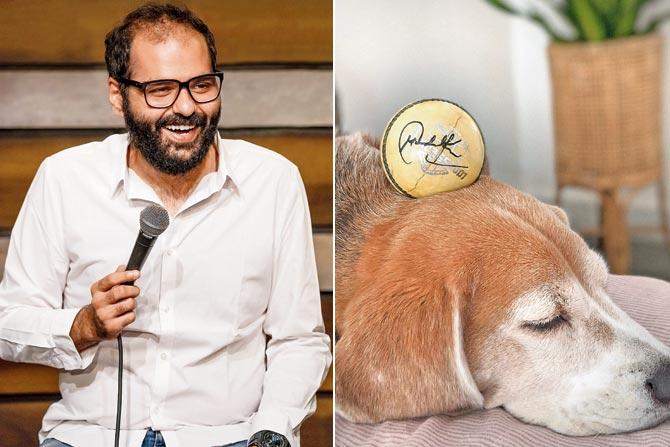 Kunal Kamra; an autographed cricket ball donated for the fundraiser