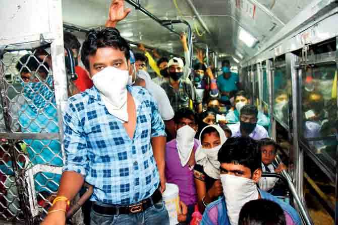  one of the many buses going to Panvel station that was packed to capacity