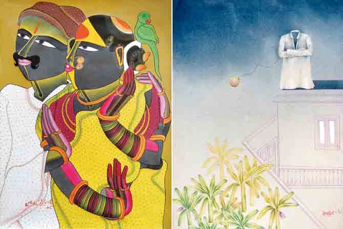 (Left) Untitled by Thota Vaikuntam; (right) Kurta series by Dharamanarayan Dasgupta