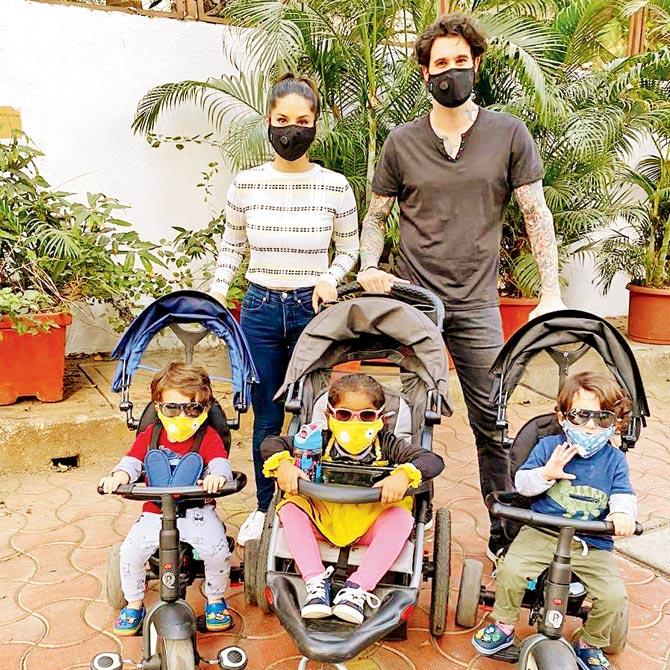 Sunny Leone, mother to Nisha, 4, and twins Noah and Asher, 2