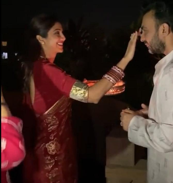Shilpa also shared a video from the Karva Chauth rituals and wrote in the caption, 