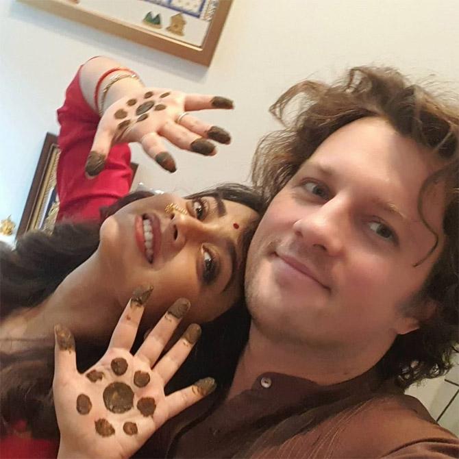 Shriya Saran, who is no longer keeping her Russian tennis player husband Andrei Koscheev out of the public eye, took to Instagram to share pictures of the festive day, which she celebrated in Spain! She captioned the picture: 