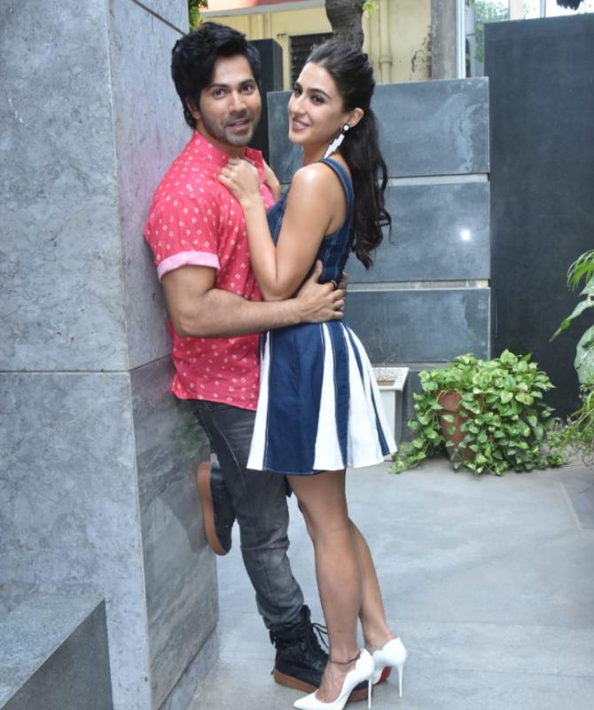Varun Dhawan and Sara Ali Khan were out and about this weekend as they kick-started the promotions of their upcoming comic caper Coolie No 1. The two sizzled in their looks as they happily posed for the photographers in Juhu, Mumbai. (All pictures: Yogen Shah).