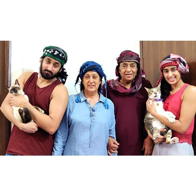 During his lull period, Ranjeet had even decided to quit the film industry and join his father's business partner, who wanted to send him to Germany to start off a pharmaceutical factory.
In picture: Ranjeet with his family, (L to R) son Chiranjeev, wife Aloka Bedi and daughter Divyanka Bedi.