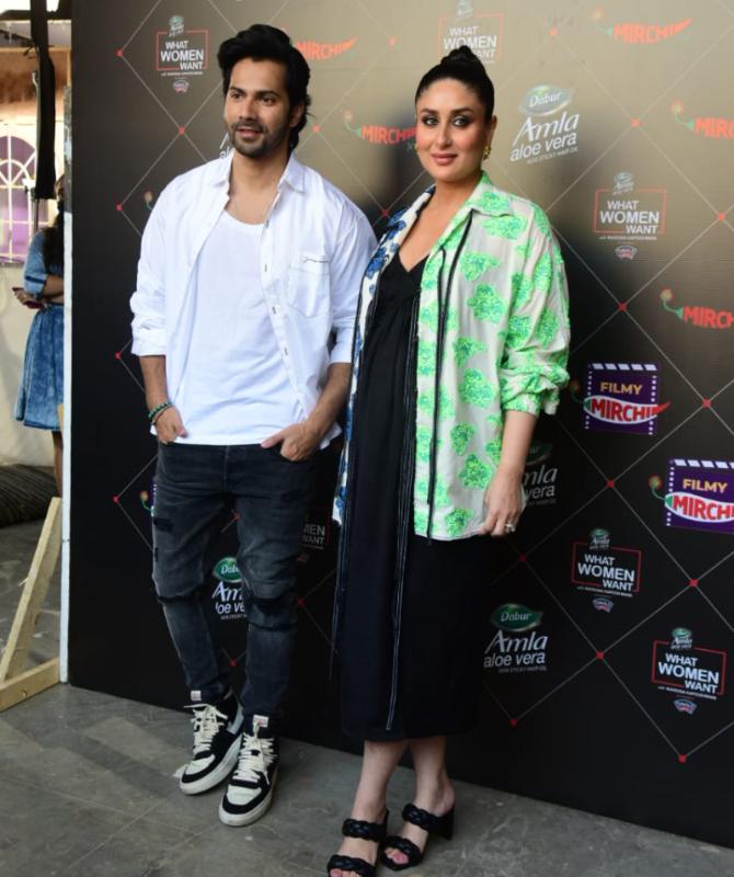 Varun Dhawan made a style statement when he was clicked with Kareena Kapoor at the Mehboob Studios in Bandra, Mumbai. The duo was shooting for Kareena's talk show What Women Want. (All pictures: Yogen Shah).