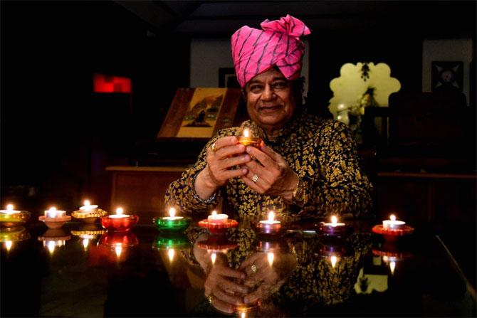 In picture: Bhajan Samrat Anup Jalota caught in a candid moment during a Diwali photoshoot at his residence in Dadar.