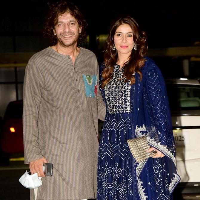 Chunky Panday and wife Bhavana dressed in a traditional attire also attended Bunty Sajdeh's Diwali party at his residence in Bandra.