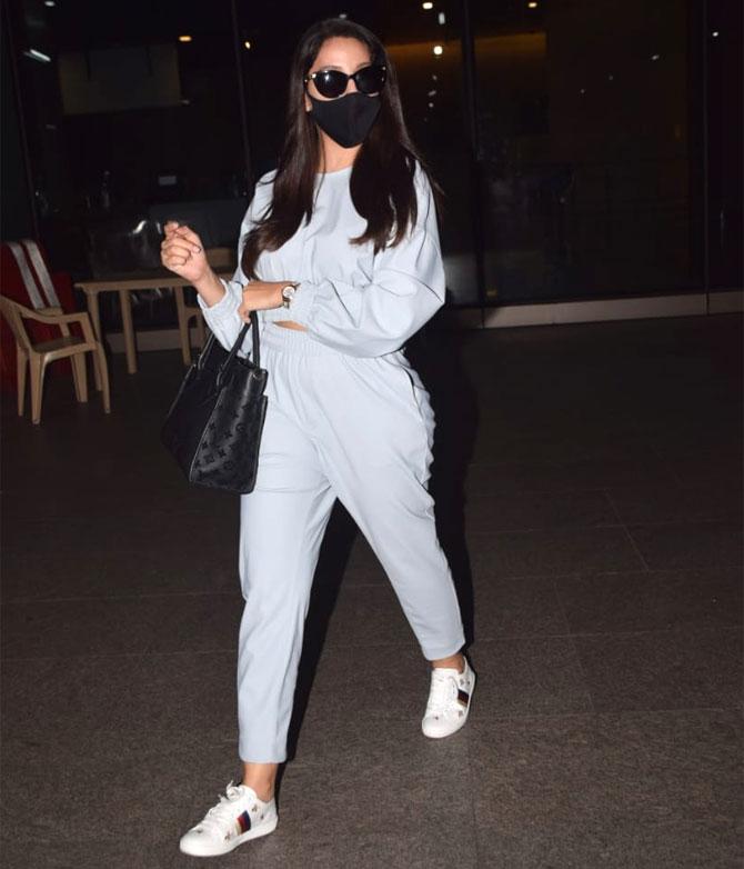 Nora Fatehi was also spotted at the Mumbai airport. Nora kept it casual in a blue coloured tracksuit and a designer clutch as she posed for the photographers. Nora Fatehi recently crosses the 20 Million milestone on Instagram. Celebrating her extensive fanbase, Nora's friends and family surprised the actress amidst her visit to Morocco.