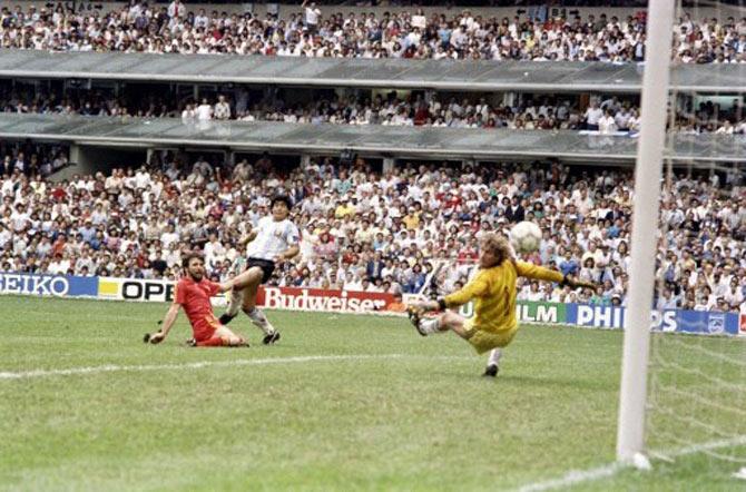 During the 1986 World Cup quarterfinals against England, Diego Maradona became infamous for two incidents which were etched into the history books - 'The Hand of God' and 'Goal of the Century. Maradona's first goal came in the 55th minute in which he scored by using his hand against goalie Peter Shilton. What followed 4 minutes later is often called the greatest goal of all time. After receiving the ball from midfielder Hector Enrique, Maradona had a 60-yard run in which he went past 4 England footballers before selling a dummy to Shilton again and netting the ball home. Argentina won the match 2-0.