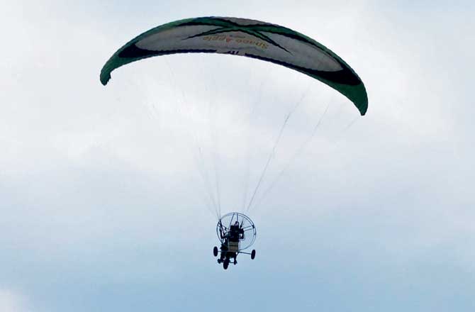 Paramotoring is conducted in the Vasai salt pan area twice a day