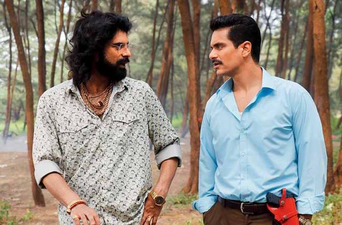 Sikander Kher and Angad Bedi in a still from MumBhai