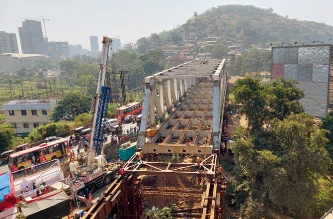 Engineers at work at the site on Sunday