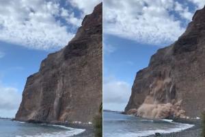 Caught on camera: Chunks of cliff collapse on beach at Spanish island