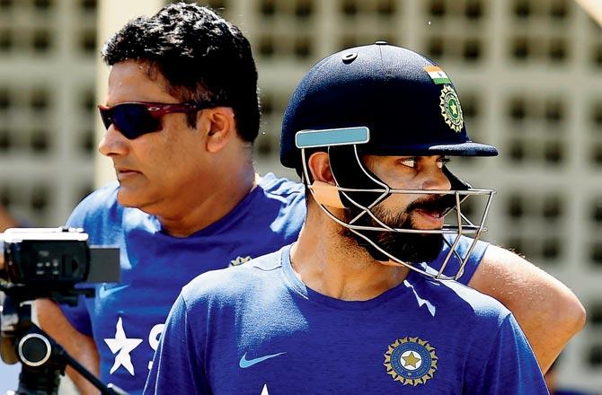 Differences between head coach Anil Kumble (left) and captain Virat Kohli surfaced in 2017. They are here at a net session in Basseterre, Saint Kitts on July 13, 2016. Pic/AFP