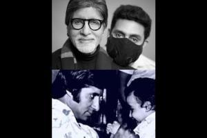 Amitabh Bachchan posts 'then and then' pic collage with son Abhishek