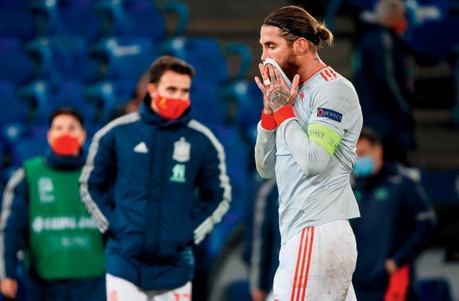 Spain-s Sergio Ramos  after a 1-1 draw v Switzerland in a UEFA Nations League match at St Jakob-Park Stadium in Basel, Switzerland on Saturday
