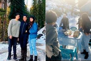 The camp life: Raveena Tandon is enjoying the season's first snowfall