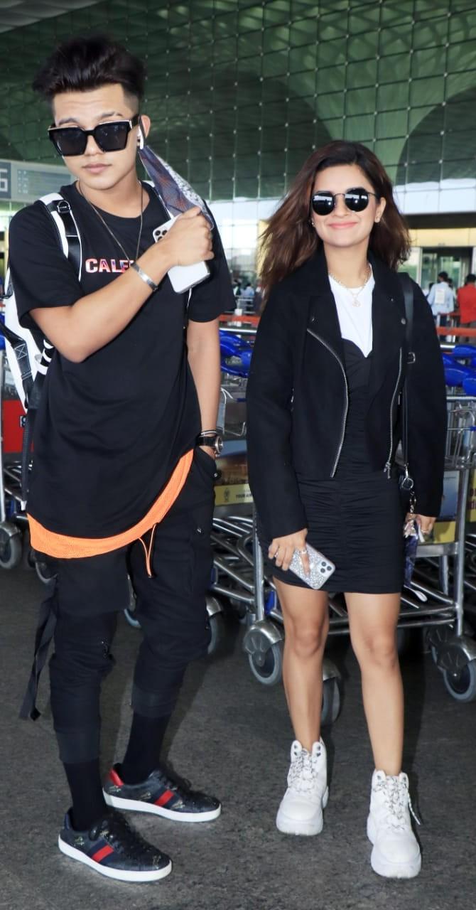 Child actress Avneet Kaur also happened to be at the airport. Giving her company was her friend and TikTok star, Riyaz Aly. The two teenage stars twinned in their black outfits. Avneet looked cute in her black t-shirt, jacket, and a skirt while Riyaz opted for a black t-shirt and pants. The duo's black sunglasses enhanced their look.