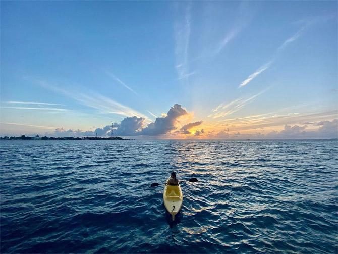 Mouni Roy and Mandira Bedi were recently on vacation in Maldives. The duo kept posting serene photos and their social media followers couldn't help but envy their detox trip. Sharing this one on social media, Mouni wrote, 