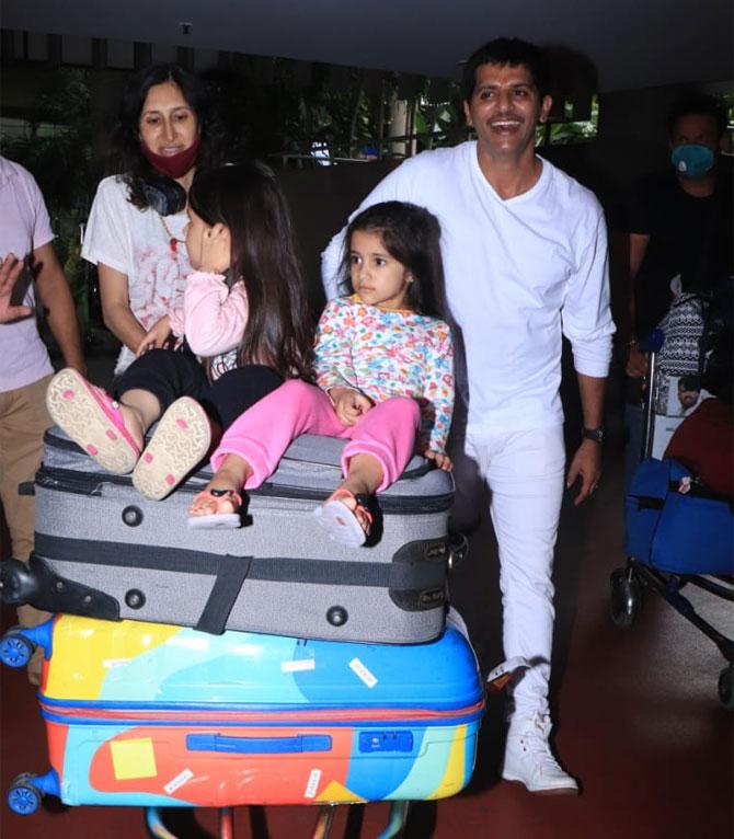 Karanvir Bohra along with wife Teejay Sidhu and daughter Vienna, Raya Bella Bohra were also spotted at the Mumbai airport. The actor is back from Dehradun, where he was shooting for his upcoming digital film Kutubminar.