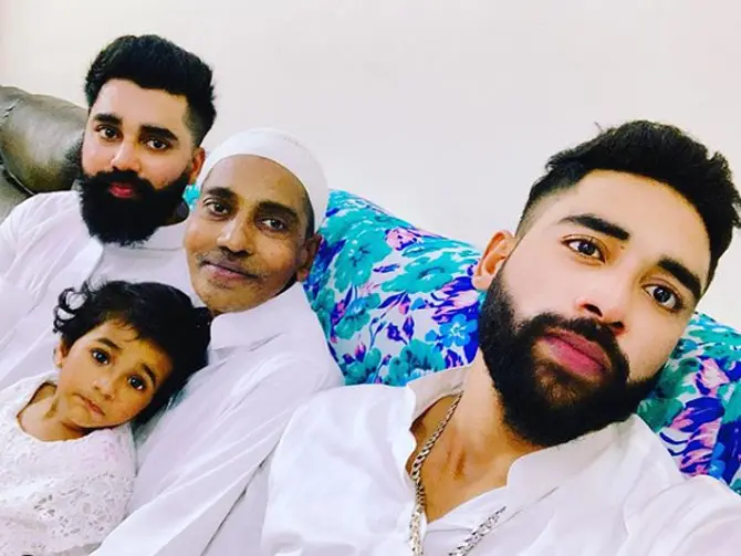 It was at the age of 7 that Mohammed Siraj realised his passion for the game and began playing. However, it was not until 2015, that Mohammed Siraj first bowled with a cricket ball.
In picture: Mohammed Siraj with his family