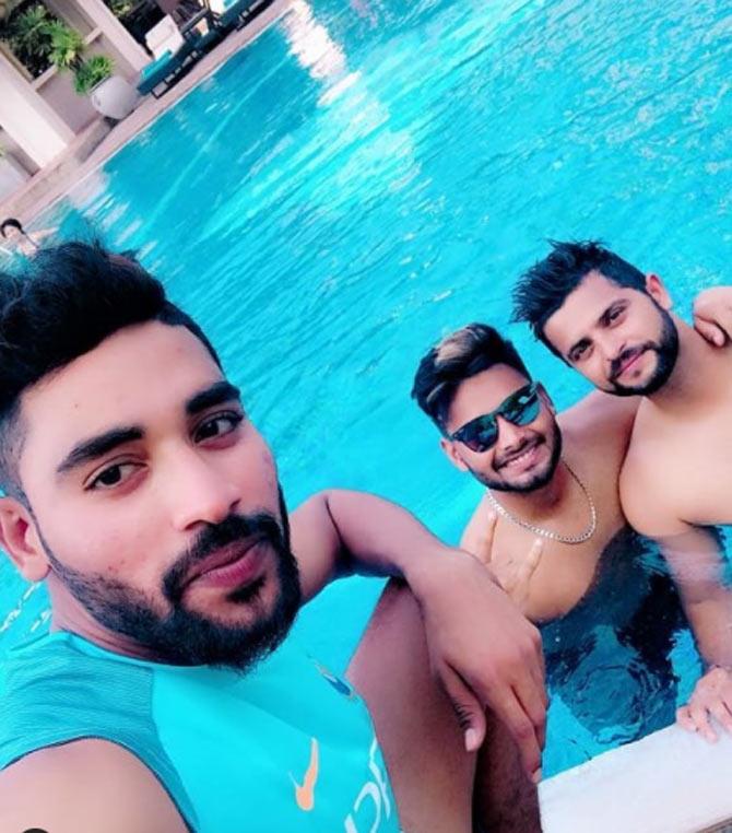 During the 2017-18 Vijay Hazare Tropy, Mohammed Siraj was the leading wicket-taker with 23 wickets in 7 matches.
In picture: Mohammed Siraj with Rishabh Pant and Suresh Raina