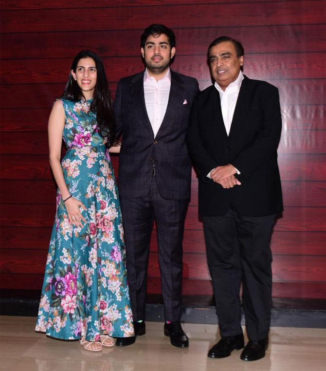 In picture: Akash Ambani, Shloka Mehta and Mukesh Ambani snapped during a party in Bandra.