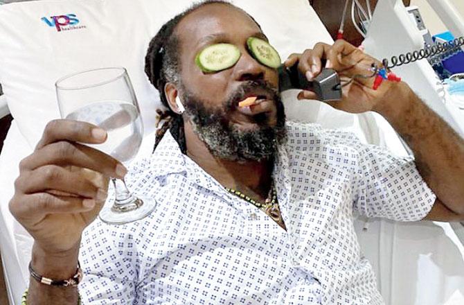 This is how Chris Gayle dealt with food poisoning recently. Pic/Instagram