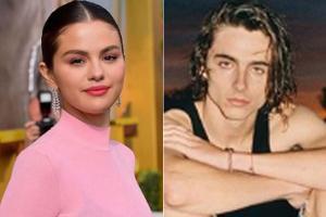 Selena Gomez chats with Timothee Chalamet while he's in line to vote