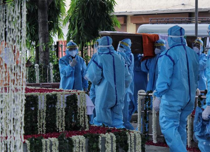 The mortal remains of Pranab Mukherjee, India's 13th President, were taken to his residence from the Army's Research and Referral hospital in a flower-bedecked white vehicle.