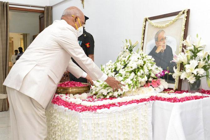 In photo: President Ram Nath Kovind lays a wreath as he pays homage to Pranab Mukherjee. Pic/Twitter President of India