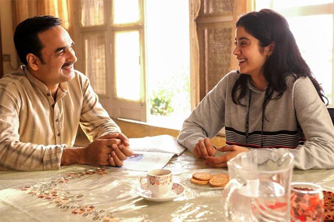 Another interesting fact about Pankaj Tripathi is that the actor in 2016 played a major part in helping Alia Bhatt get the Bihari accent right for her film Udta Punjab. Director Abhishek Chaubey is a good friend of Tripathi. So, when Chaubey asked Tripathi to help Alia prepare for her role of a Bihari girl, he taught her the language.
In picture: A still from his latest release Gunjan Saxena: The Kargil Girl, where Pankaj Tripathi played Janhvi Kapoor's on-screen father.