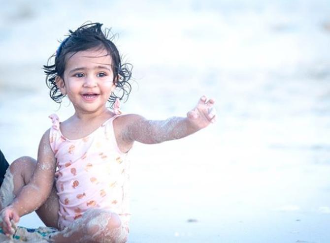 Rohit Sharma and Ritika Sajdeh dated for a few years before they tied the knot in December 2015.
In picture: Rohit Sharma and Ritika Sajdeh's daughter Samaira. 