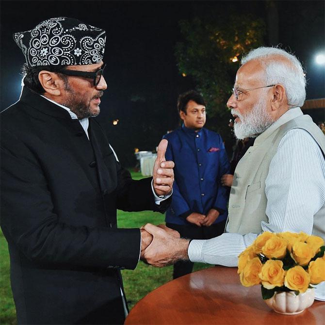 In picture: Actor Jackie Shroff caught in a candid conversation with Narendra Modi.