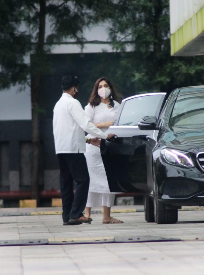 Bhumi Pednekar was clicked at Karan Johar's Dharma Productions' office in Bandra. For the outing, the Saand Ki Aankh actress opted for a traditional look - a white salwar kameez.