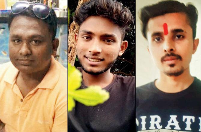 (From left) Expelled cop Sushil Magre, Jagdish Patil and Gaurav Patil